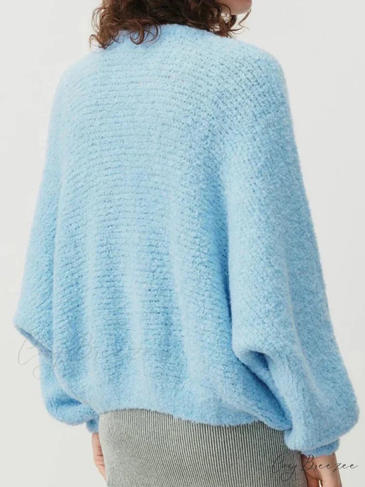 Fuzzy V-neck Button-front Cardigan cardigans-241228