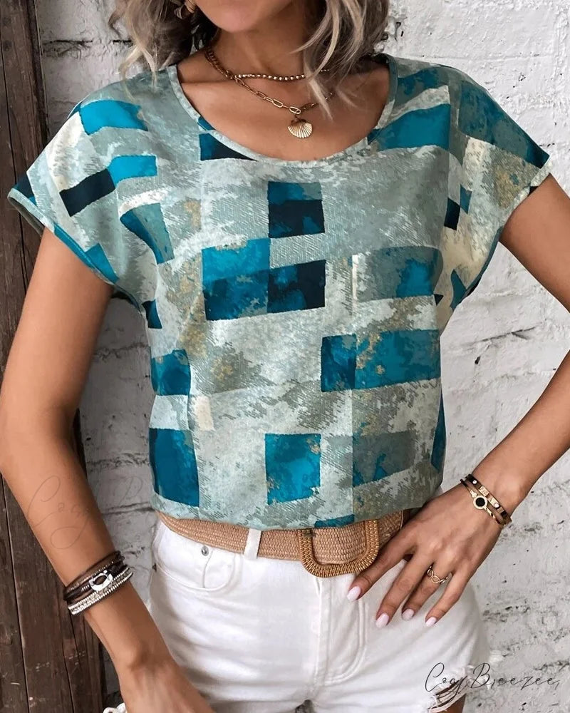 Geometric Design Tee Blue / S