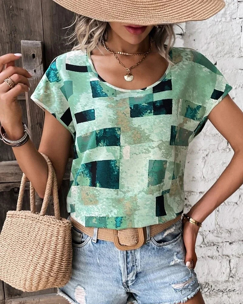 Geometric Design Tee Green / S