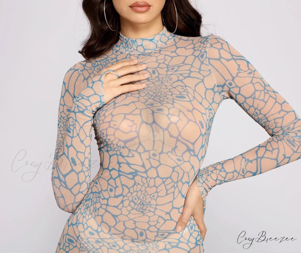 Geometric Glam Stylish Mesh Mini Dress