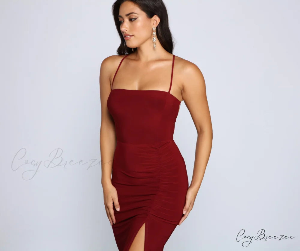 Gia Lace-Up Stylish Formal High-Slit Dress