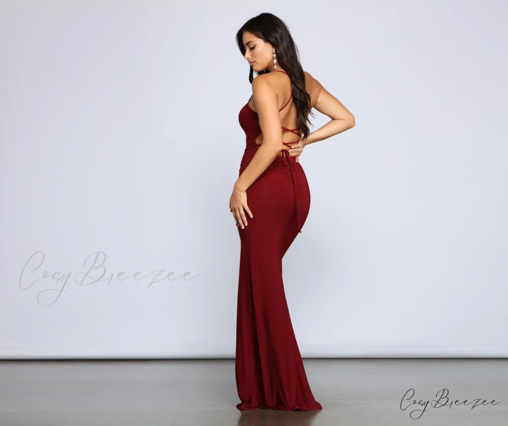 Gia Lace-Up Stylish Formal High-Slit Dress