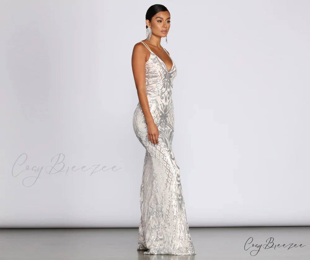 Ginger Sequin Stylish Mesh Strappy Gown
