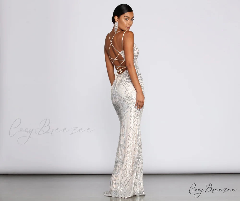Ginger Sequin Stylish Mesh Strappy Gown