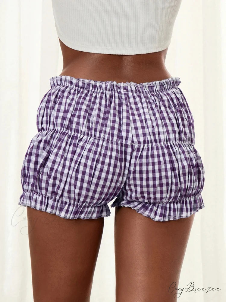 Gingham Frill Hem Bloomer Shorts short-250223