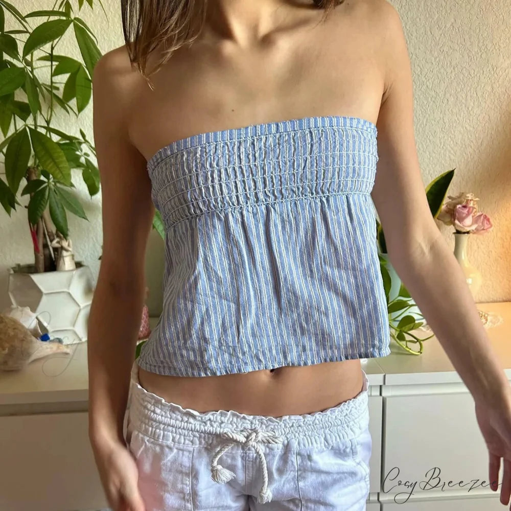 Gingham Smocked Bow Crop Top croptop-250223