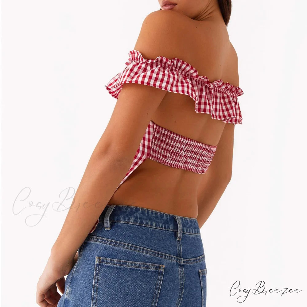 Gingham Square Neck Crop Top croptop-250223
