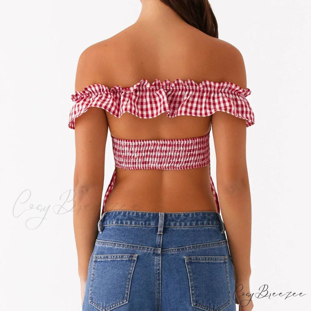 Gingham Square Neck Crop Top croptop-250223