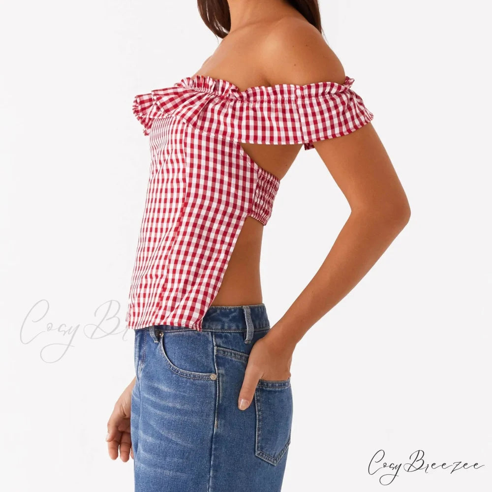 Gingham Square Neck Crop Top croptop-250223