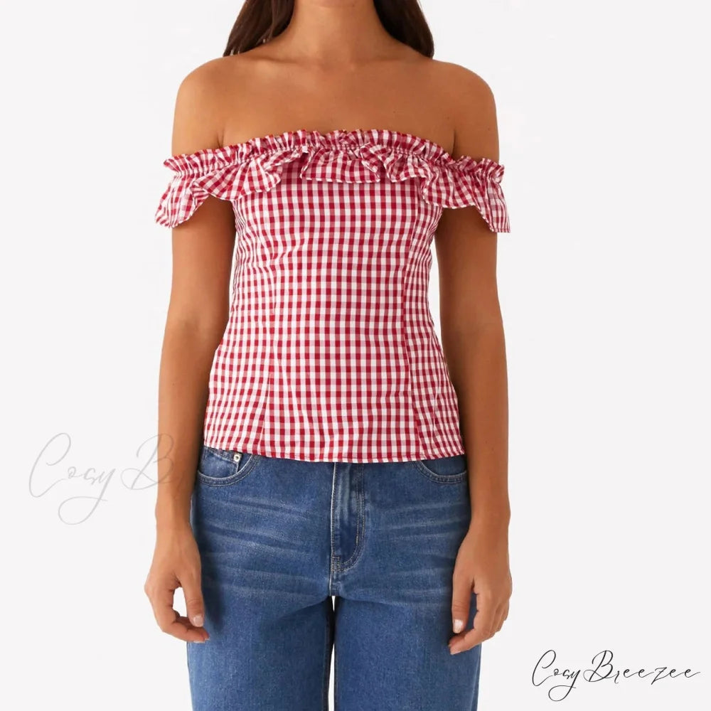 Gingham Square Neck Crop Top croptop-250223