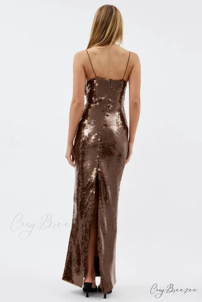 Glamorous Affair Bustier Trendy Brown Sequin Maxi Dress