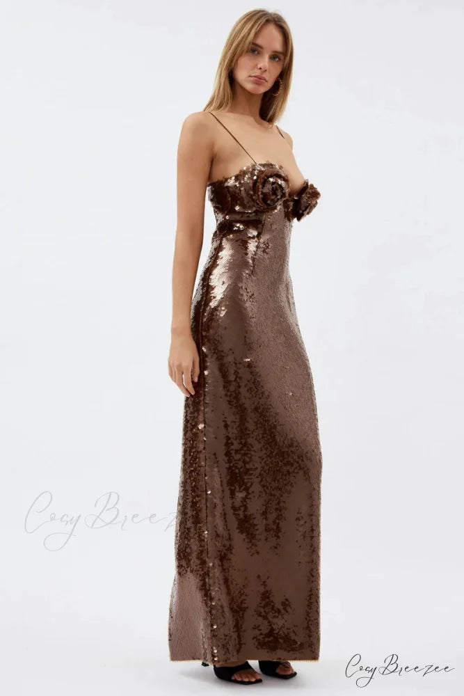 Glamorous Affair Bustier Trendy Brown Sequin Maxi Dress