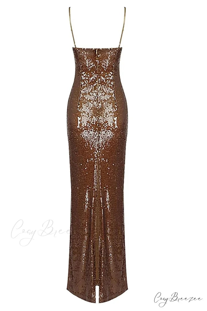 Glamorous Affair Bustier Trendy Brown Sequin Maxi Dress