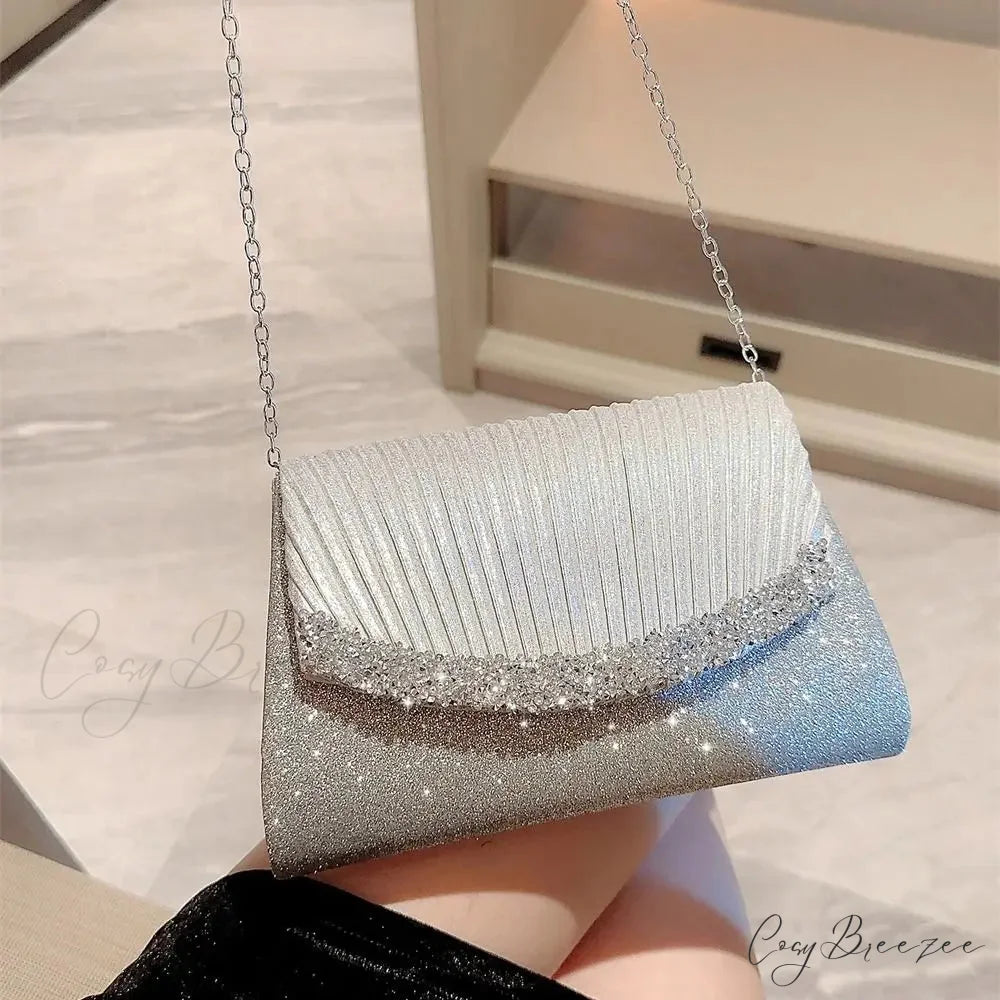 Glamorous Glitter Silver Evening Bag Women Shoulder Bag SILVER clutchbag-250126