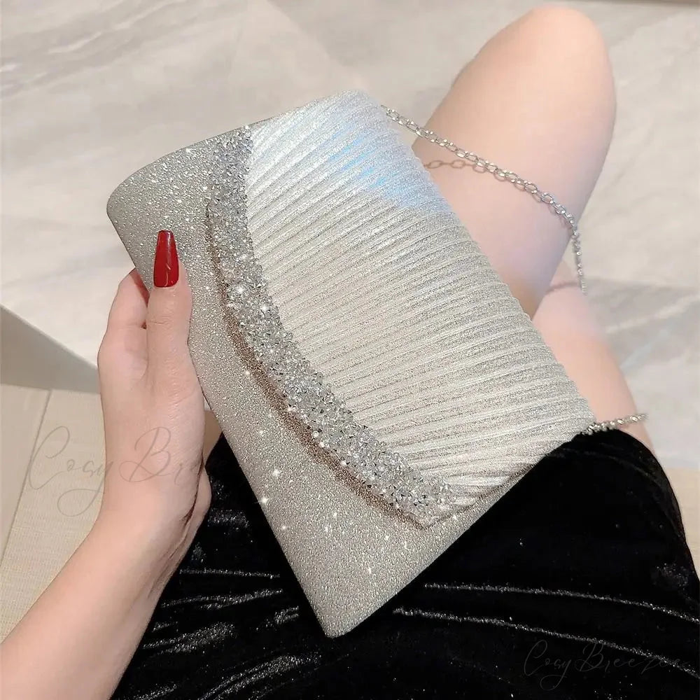 Glamorous Glitter Silver Evening Bag Women Shoulder Bag SILVER clutchbag-250126