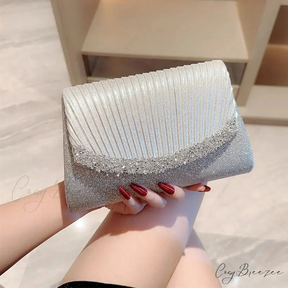 Glamorous Glitter Silver Evening Bag Women Shoulder Bag SILVER clutchbag-250126