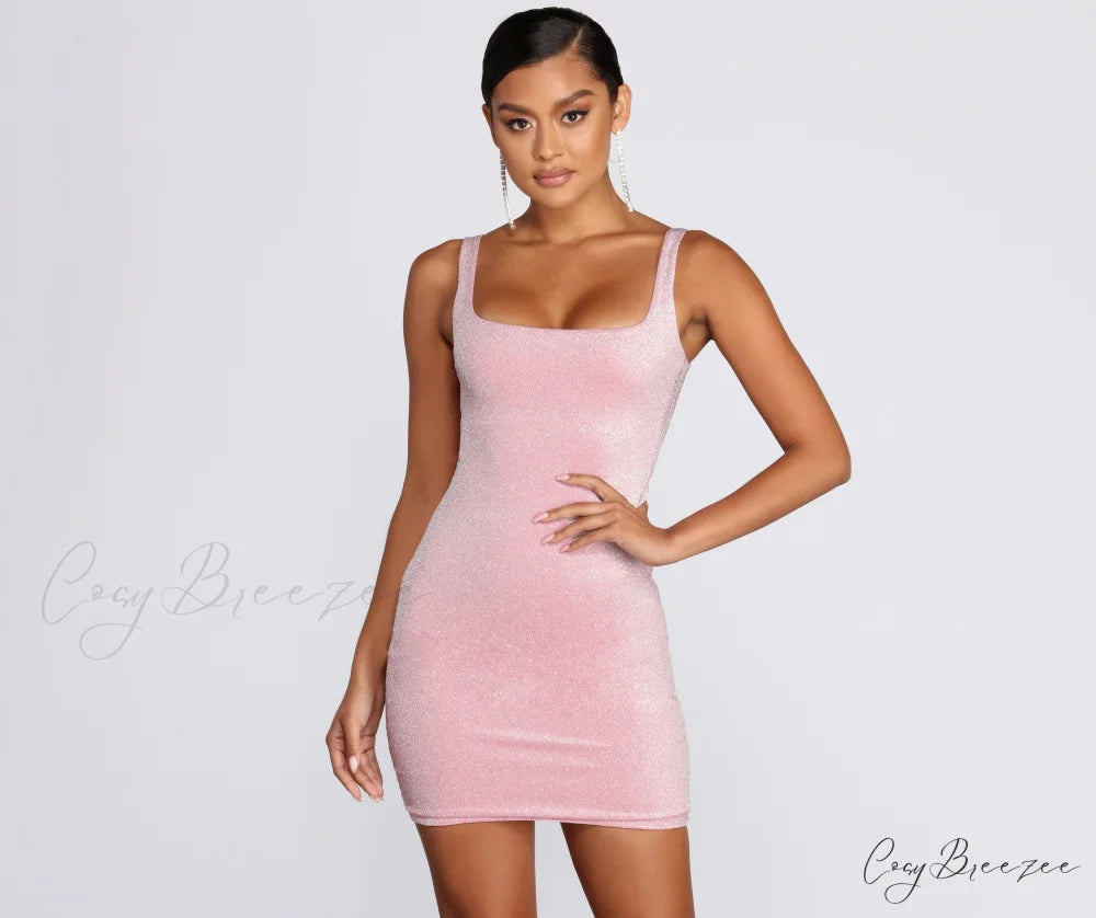 Glimmer Queen Stylish Mini Dress PINK / S
