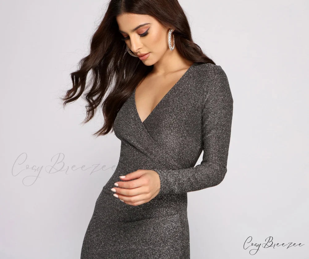 Glitter And Glam Charming Long Sleeve Mini Dress