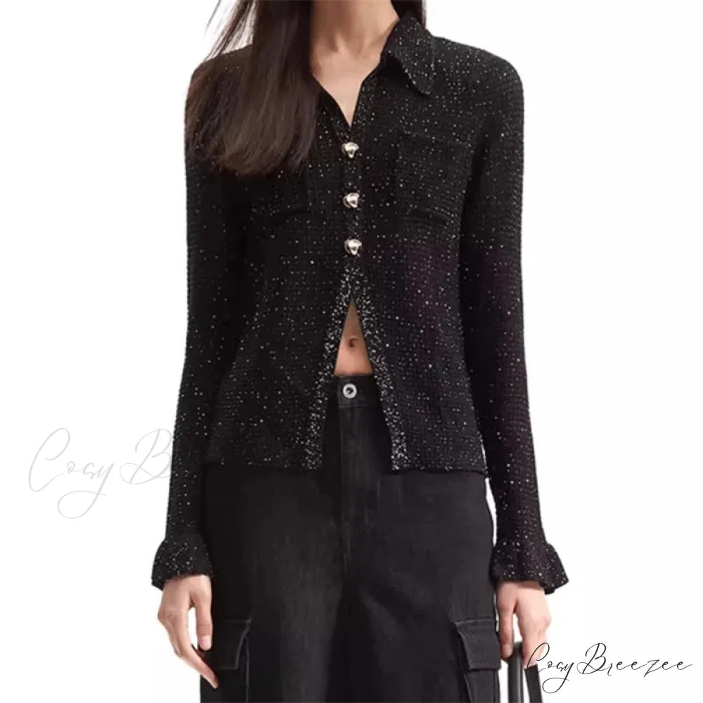 Glitter Blended Slim Fit Knit Cardigan Black / S