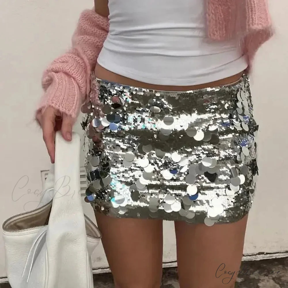 Glitter Bodycon Pencil Party Skirt Silver / S skirts-250223