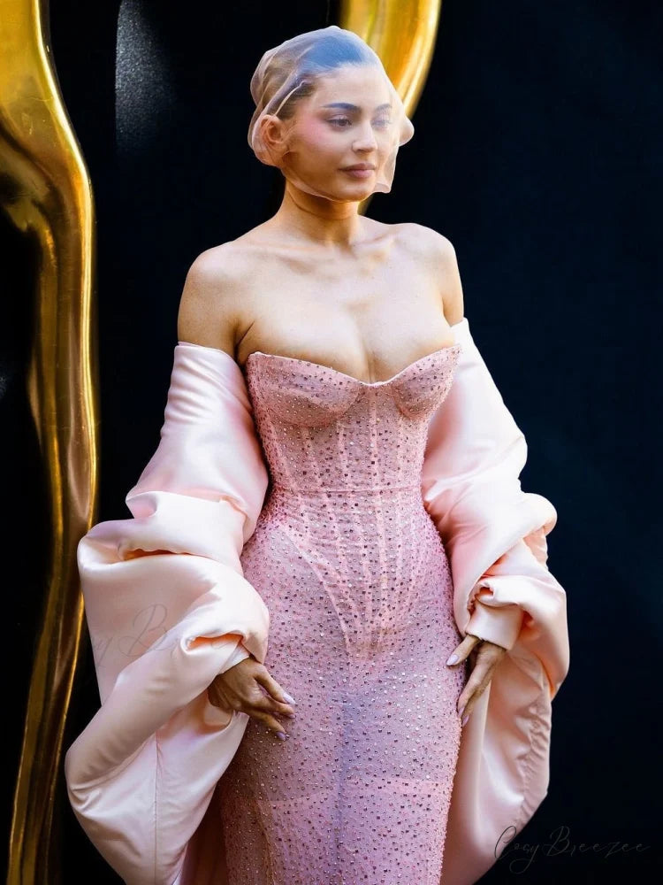 Glitter Boned Contouring Strapless Formal Dress pink / XS promdress-250223