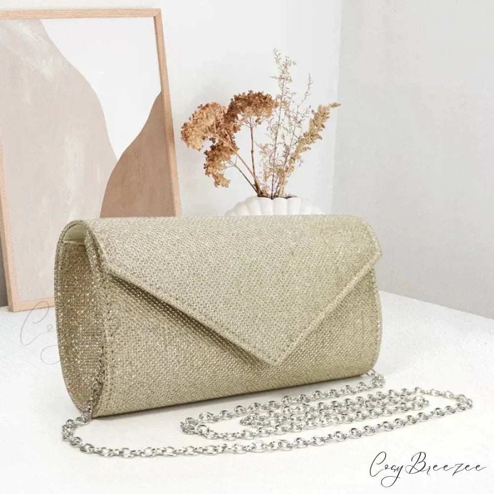 Glitter Envelope Chain Evening Clutch Bag Champagne clutchbag-250126