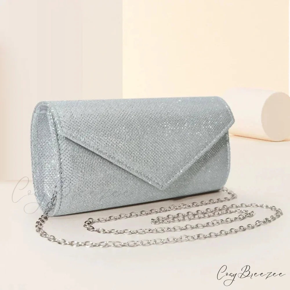 Glitter Envelope Chain Evening Clutch Bag Silver clutchbag-250126