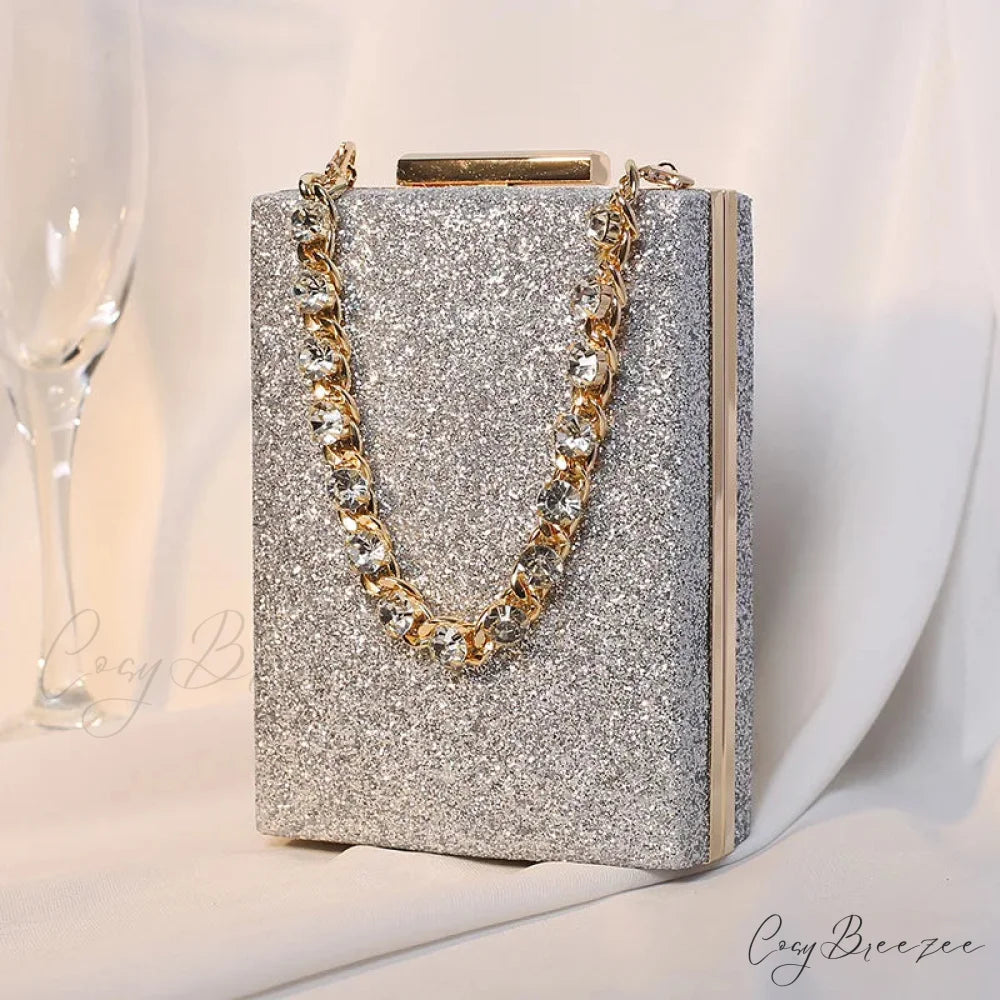 Glitter Evening Clutch Wallet Mini(Max Length<20cm) / Silver wristlet-250126