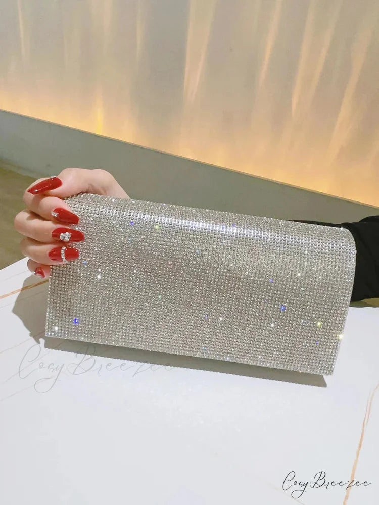 Glitter Rhinestone Clutch Wedding Prom Silver clutchbag-250126