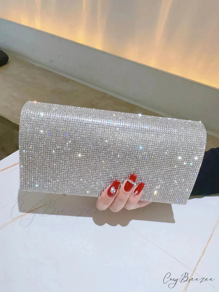 Glitter Rhinestone Clutch Wedding Prom Silver clutchbag-250126