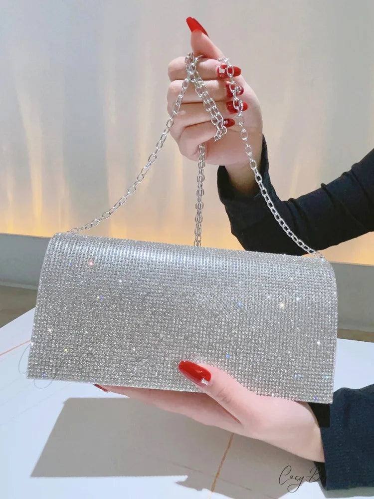Glitter Rhinestone Clutch Wedding Prom Silver clutchbag-250126