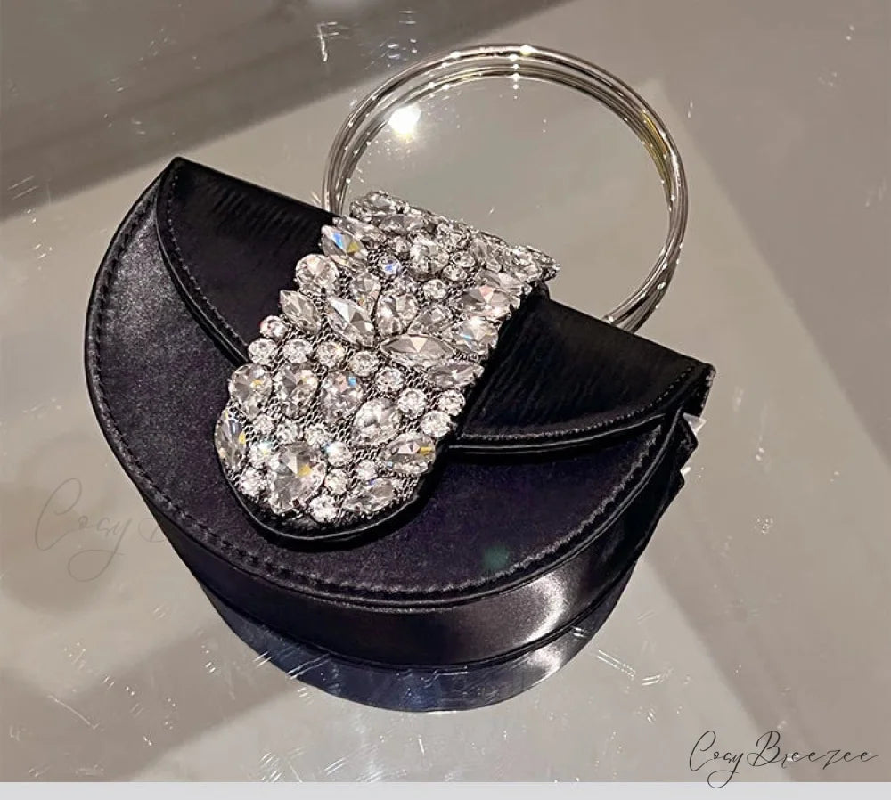 Glittering Crystal Satin Evening Clutch Black 16cm clutchbag-250126