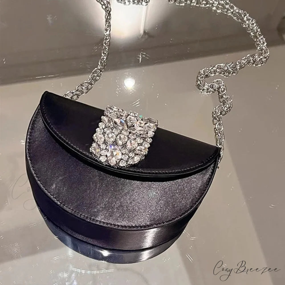 Glittering Crystal Satin Evening Clutch Black 19cm clutchbag-250126