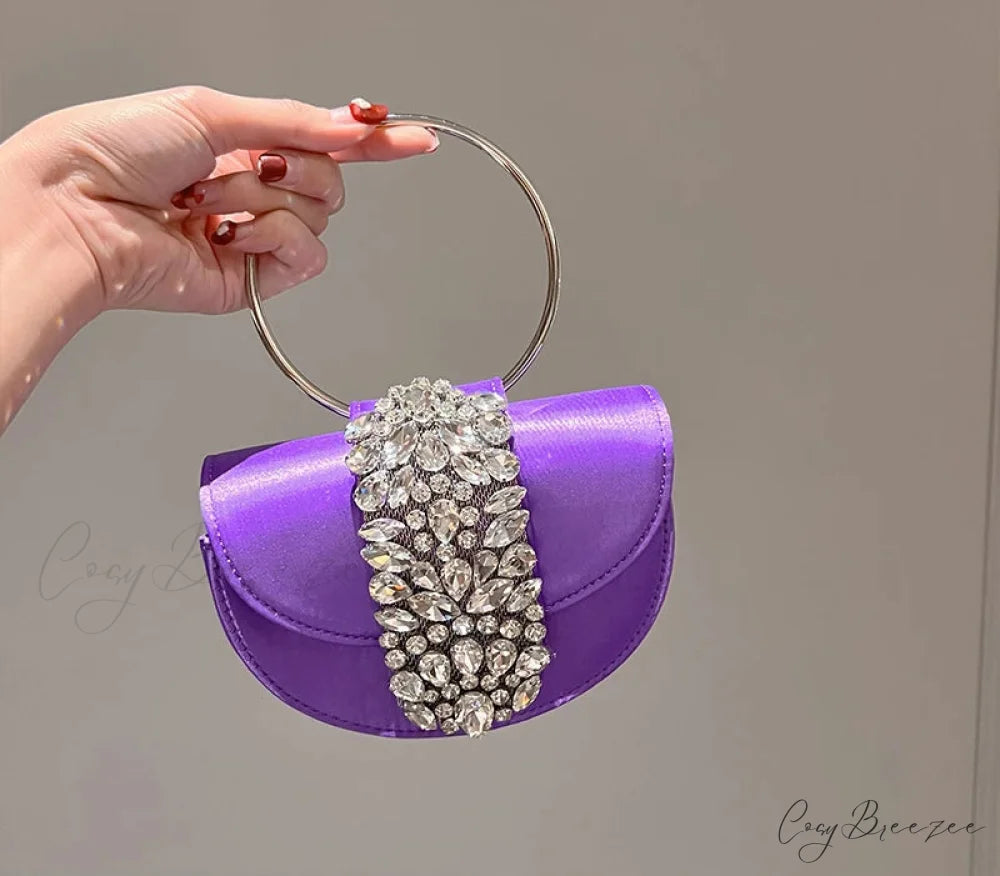 Glittering Crystal Satin Evening Clutch Purple 16cm clutchbag-250126