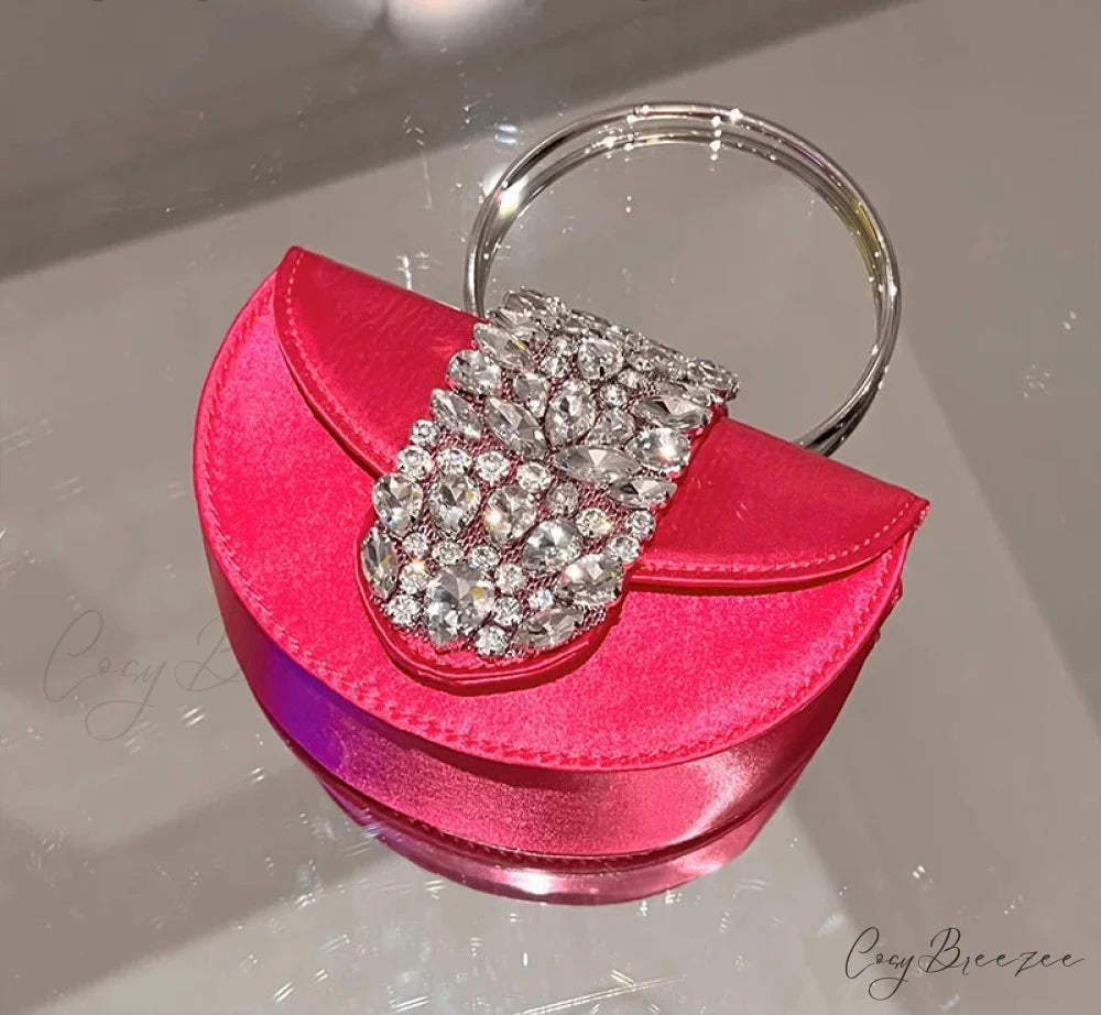 Glittering Crystal Satin Evening Clutch Rose 16cm clutchbag-250126