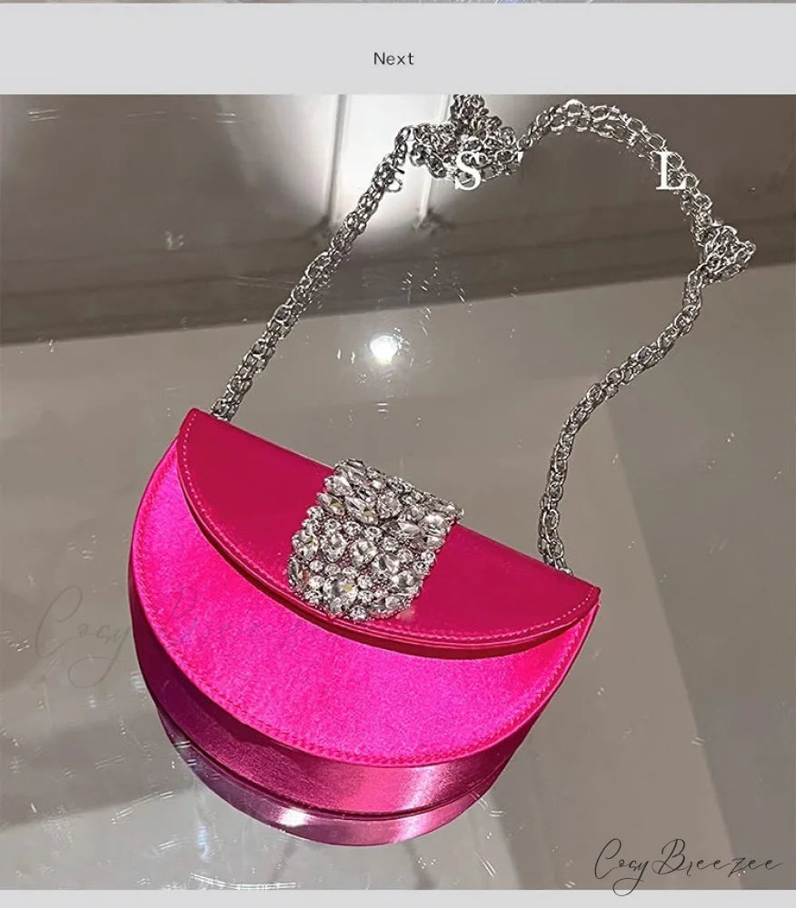 Glittering Crystal Satin Evening Clutch Rose 19cm clutchbag-250126