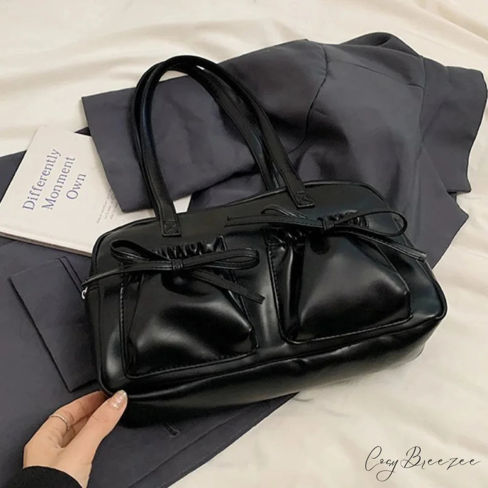 Glossy PU Sewing Thread Bag Black / Without pendant shoulder-250126