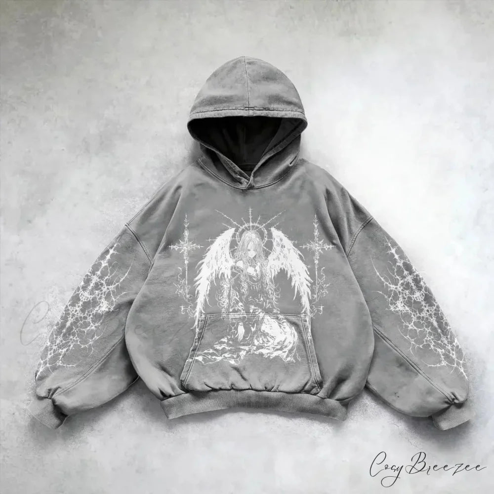 Goddess Pattern Print Hoodie grey 4 / M hoodies-241228