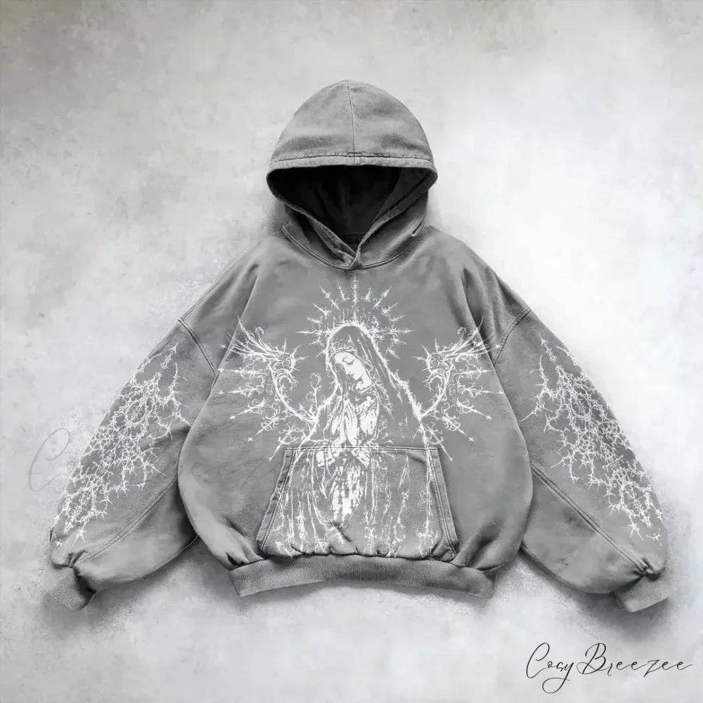Goddess Pattern Print Hoodie grey2 / M hoodies-241228