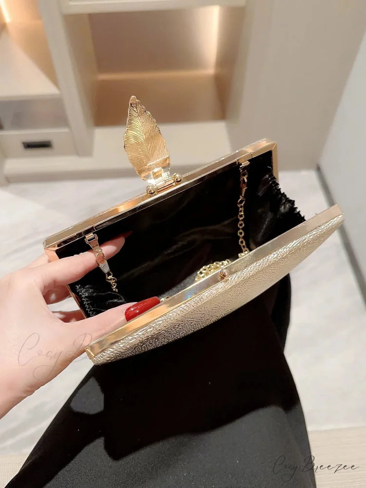 Gold Leaf Box Dinner Party Clutch Bag Gold / (20cm clutchbag-250126
