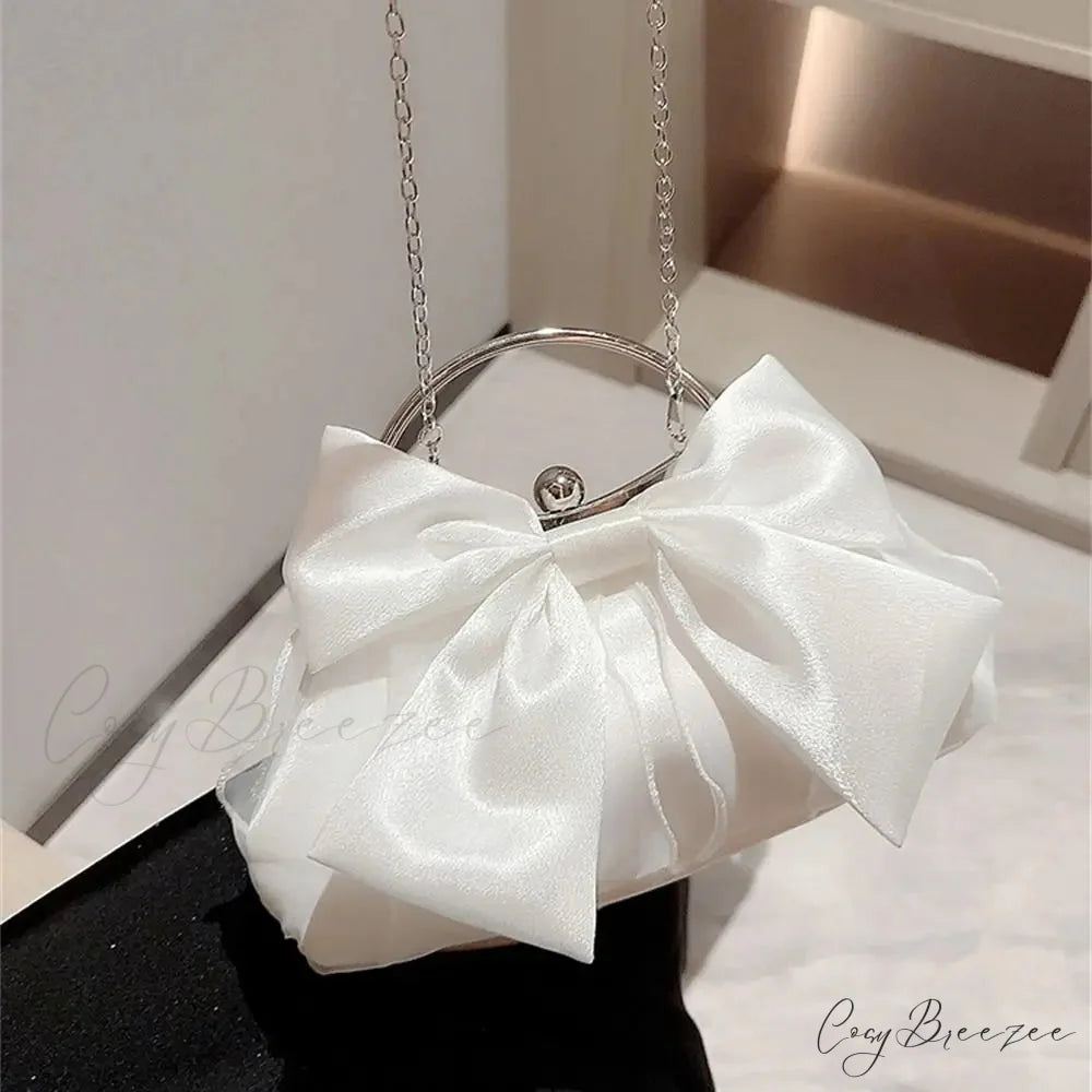 Gold Silk Bowknot Evening Bag Women Elegant Banquet Shoulder Handbag clutchbag-250126