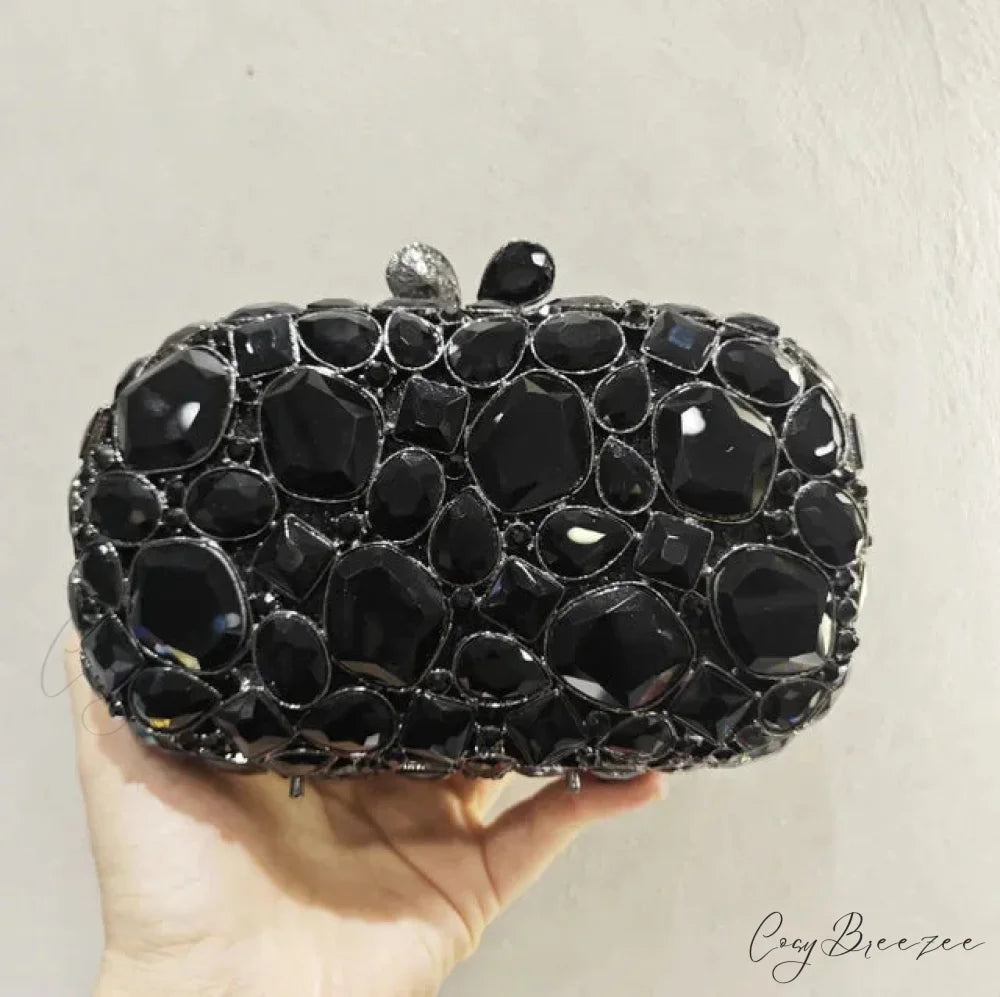 Gold/Silver Crystal Evening Clutch Wristlet Black wristlet-250126