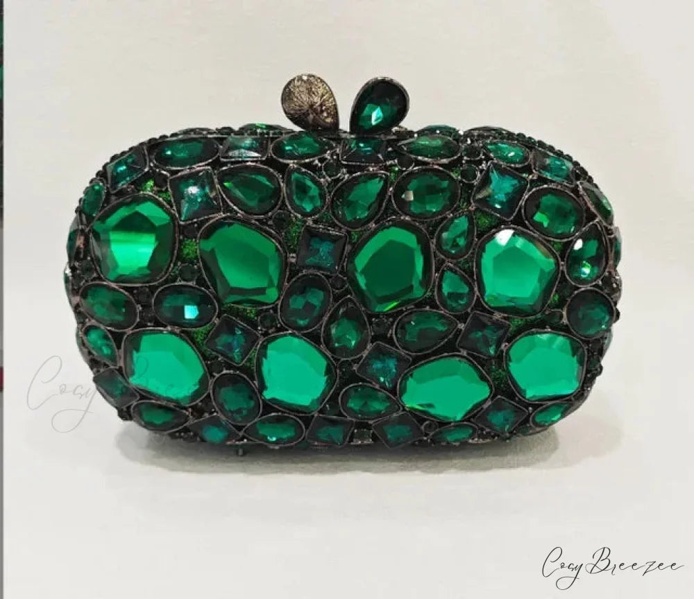 Gold/Silver Crystal Evening Clutch Wristlet Green wristlet-250126