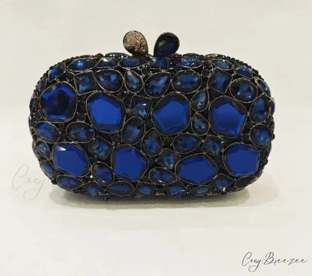 Gold/Silver Crystal Evening Clutch Wristlet Navy blue wristlet-250126