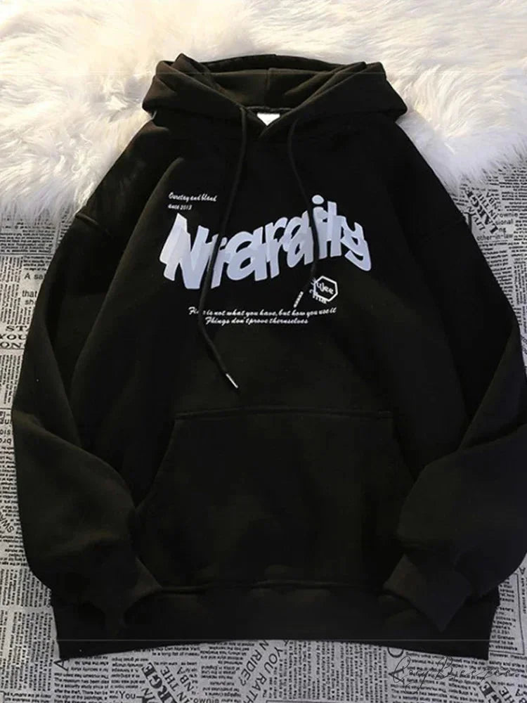 Goth Letter Print Relaxed Oversized Hoodie Black / M(40-50KG) hoodies-241228
