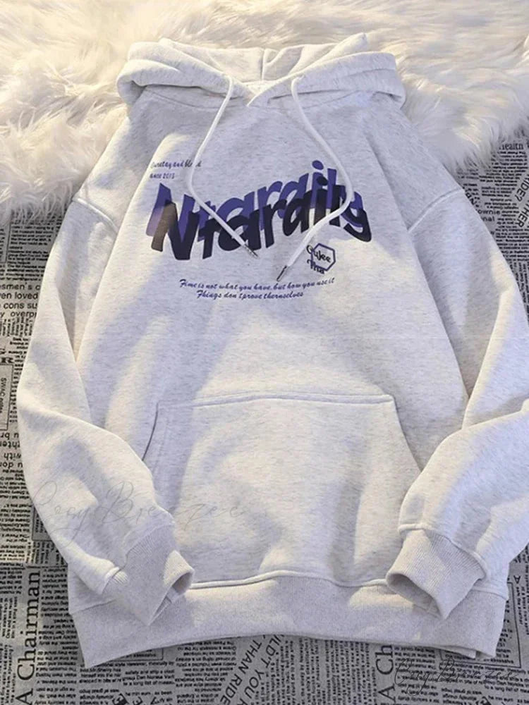 Goth Letter Print Relaxed Oversized Hoodie GRAY / M(40-50KG) hoodies-241228