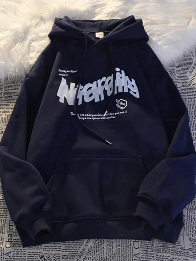 Goth Letter Print Relaxed Oversized Hoodie Navy Blue / M(40-50KG) hoodies-241228