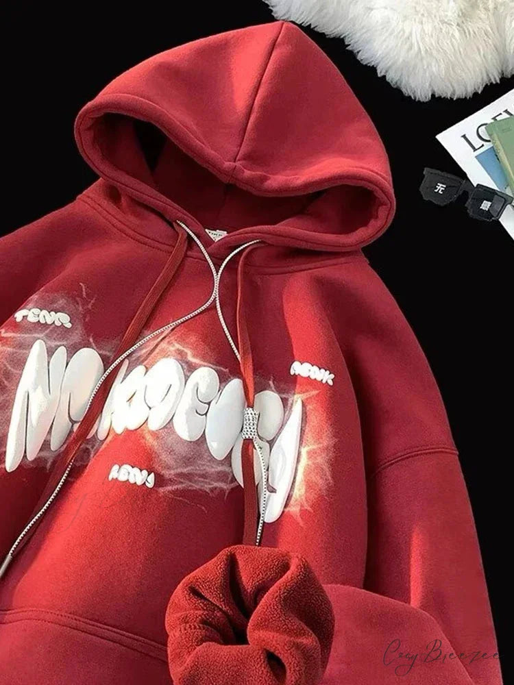 Goth Letter Print Y2K Vintage Hoodie Red / M(40-45KG) hoodies-241228
