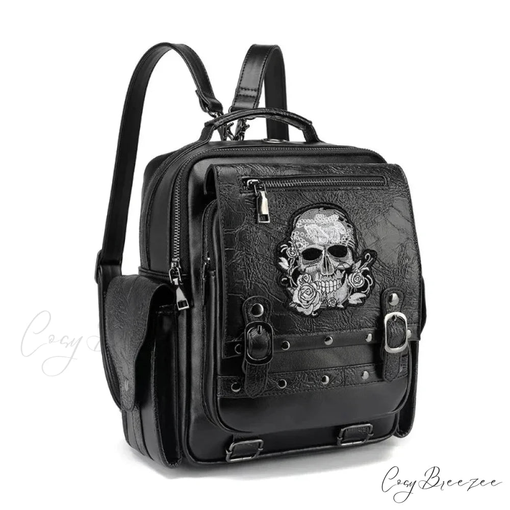 Goth Style Large Capacity Skull Multi-function Unisex Waterproof Backpack Bag Black