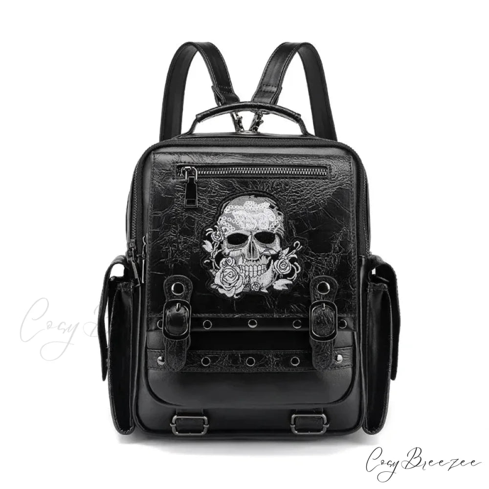 Goth Style Large Capacity Skull Multi-function Unisex Waterproof Backpack Bag Black